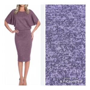 Roserry Purple Marl Knit Blouson Midi Pencil Dress Dolman Sleeve Midi Size 8-10